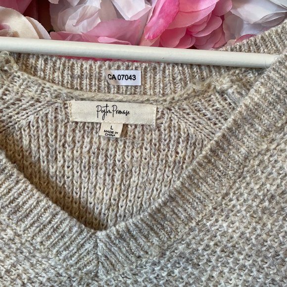 Peyton Primrose Beige Long Sleeve Sweater Sz L - Picture 2 of 5